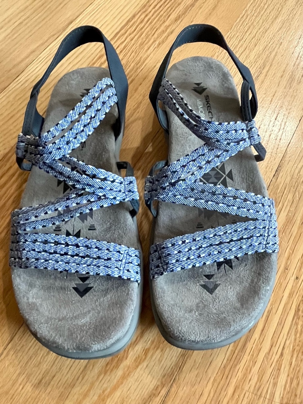 Skechers Reggae Slim Creek Living Slingback Strappy Sandals Navy Women's Sz 8